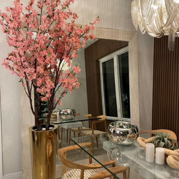 Large Cherry Blossom Tree in Gold Pot