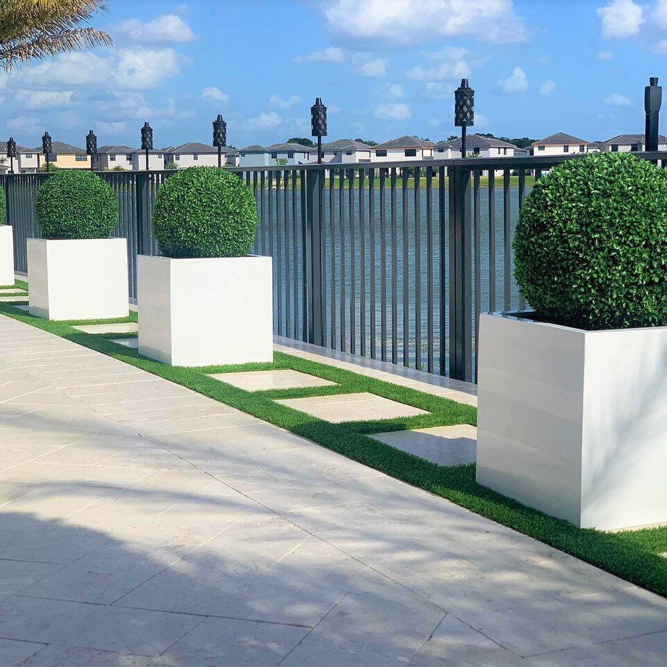 Large Block Fiberglass Planter with 20″ Topiary				
(1 in Stock)