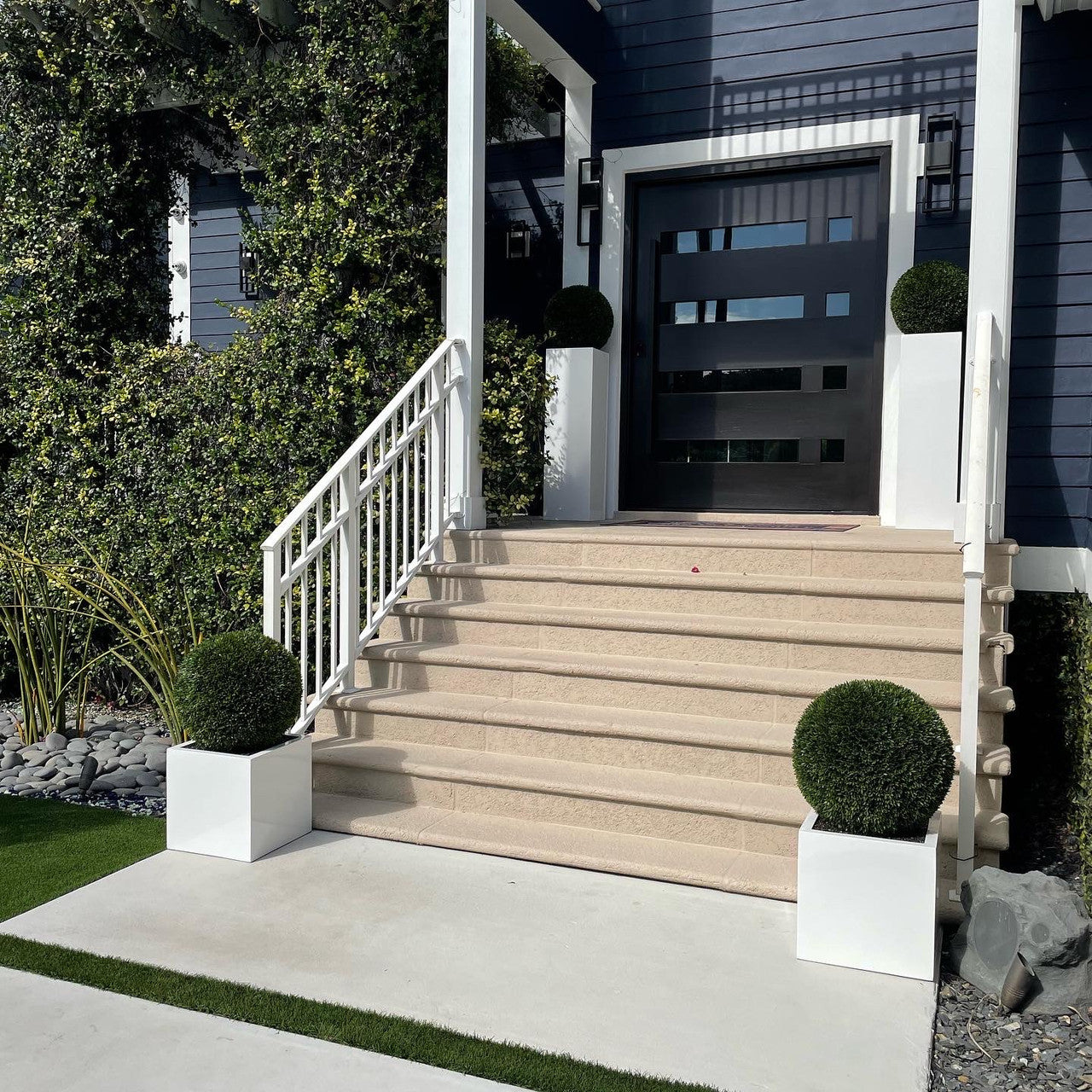 Medium Block Fiberglass Planter with 20″ Topiary