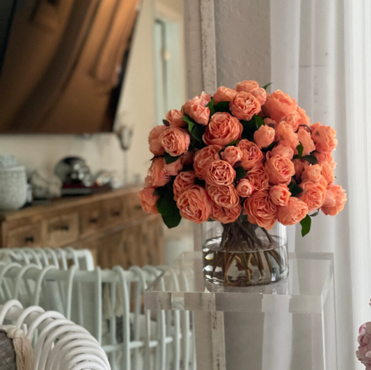 Clear Glass Cylinder Vase with English Roses