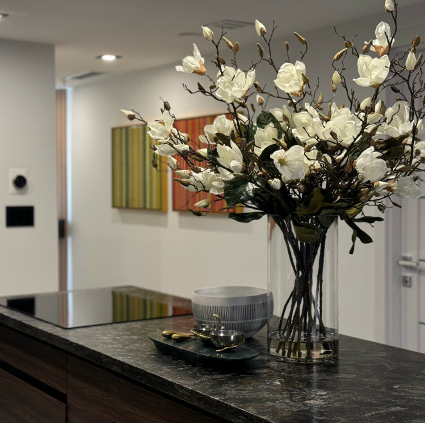 White Magnolias In 40 cm Glass Cylinder