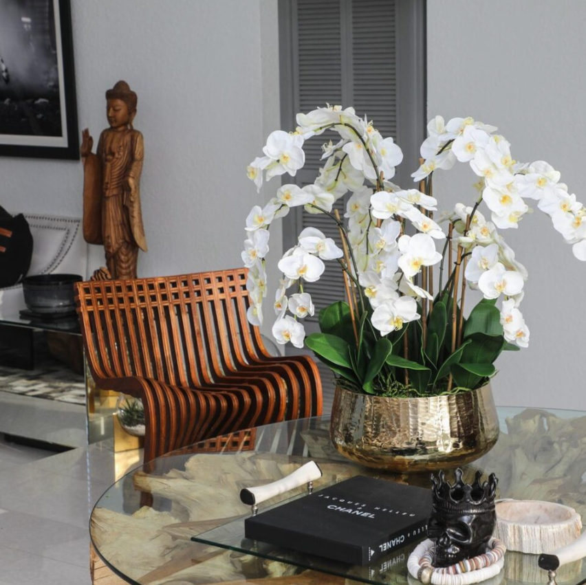 Phalaenopsis Orchids Floral Arrangement in Large Gold Planter