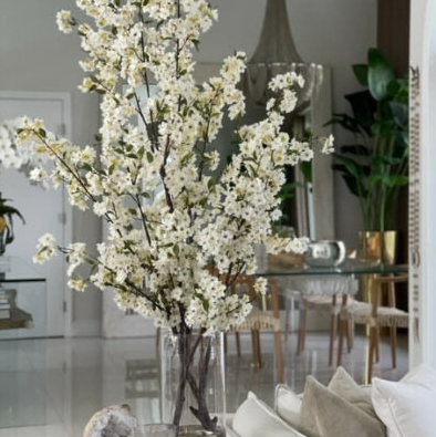 Cherry blossoms in a 40 cm glass cylinder.