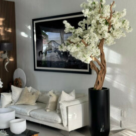Matte Black St. Tropez Planter with Custom Made White Cherry Blossom Tree