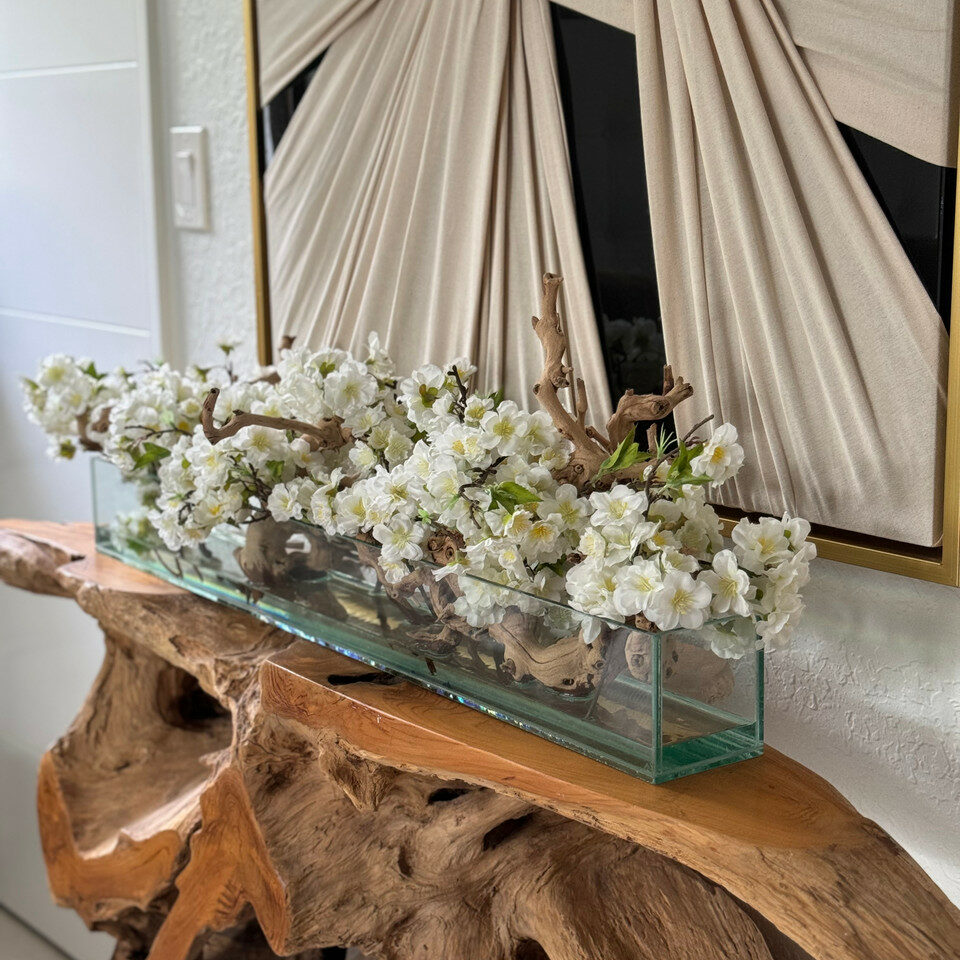 Casa Moderna Glass Planter with Cherry Blossoms