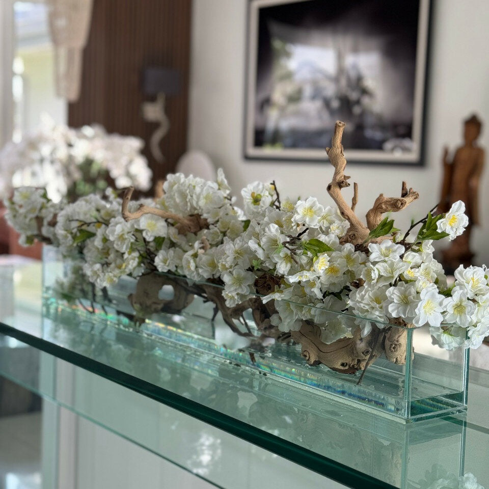 Casa Moderna Glass Planter with Cherry Blossoms