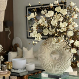 Large Eternity Vase with Magnolias and Driftwood