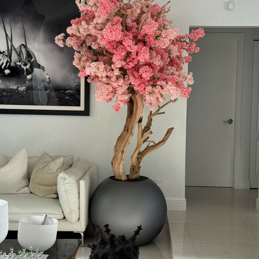 Matte Gun Metal Globe with  Custom Made Two Tone Made Cherry Blossom Tree