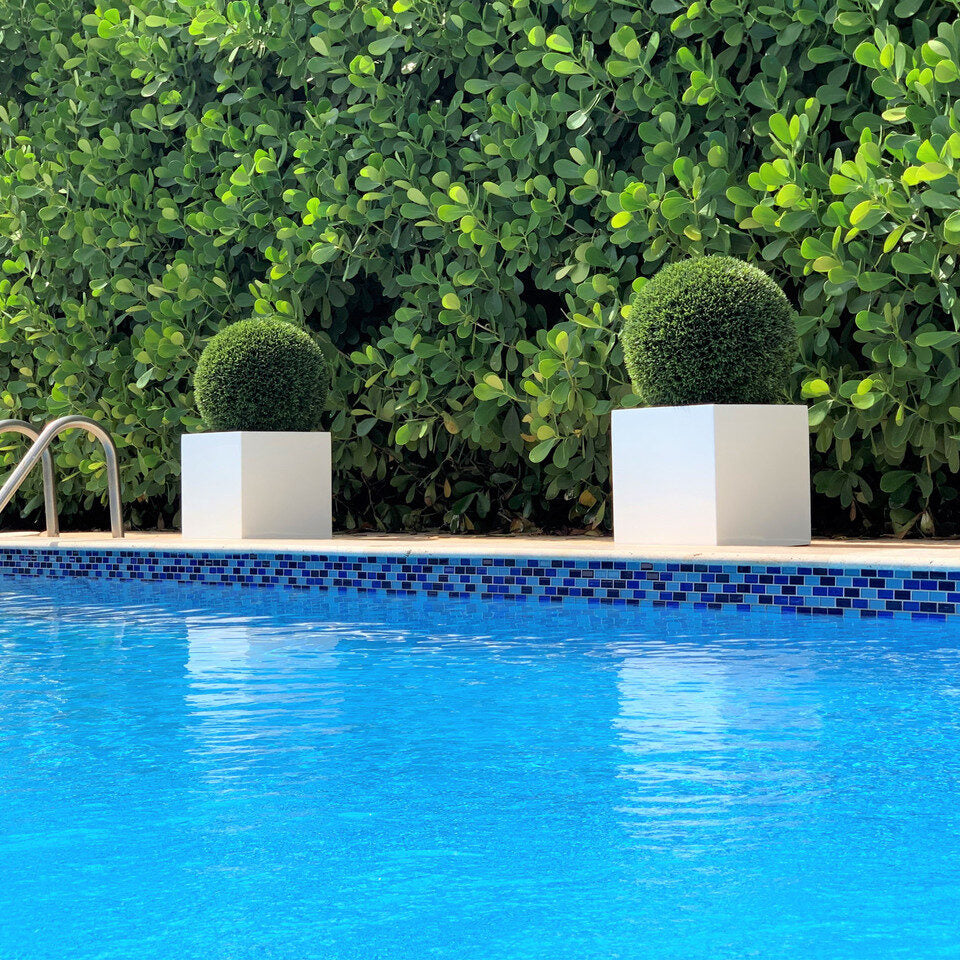 Medium Block Fiberglass Planter with 20″ Topiary