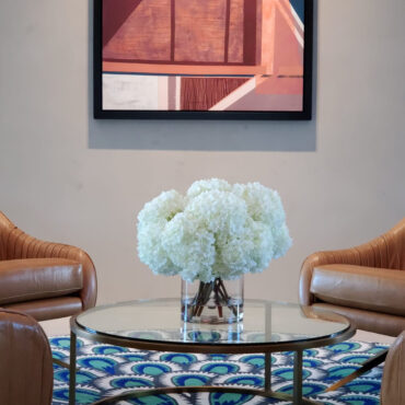 White Hydrangea Bouquet in clear glass cylinder vase
